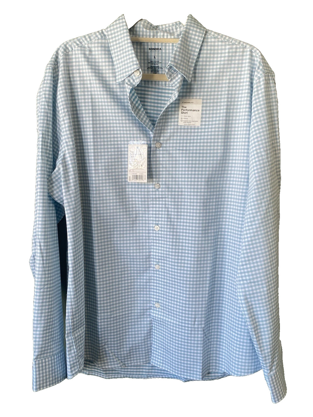 Sonoma Shirt Mens Large NEW Performance Long Sleeve Button Up Blue White Gingham